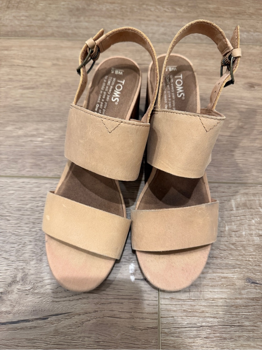 TOMS Neutral Beige Double-Strap Block Heel Sandals - Picture 3 of 5